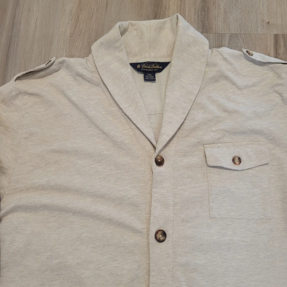 Brooks Brothers Men's Cotton Linen Beige Cardigan size XXL Academia Grandpa Lux